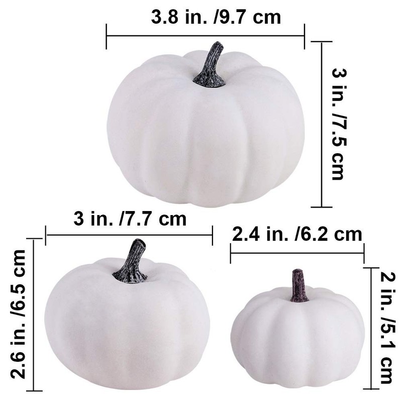 BESTTOYHOME 12 PCS Assorted Sizes Rustic Harvest White Artificial Pumpkins for gallery