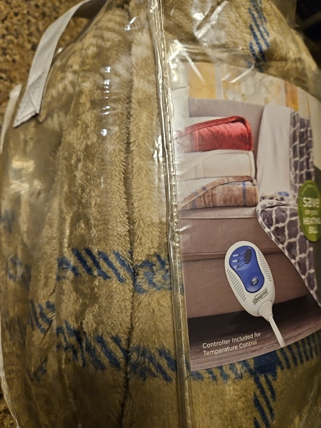 Beautyrest Microlight Reverse To Berber Heated Throw, 60 x 70,Tan Plaid Print gallery