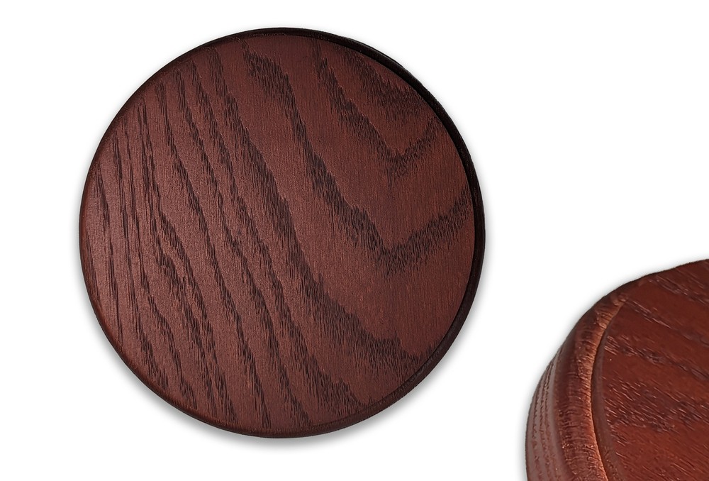 Round Display Base, Solid Red Oak, Mahogany Stain, 7/8 in thick