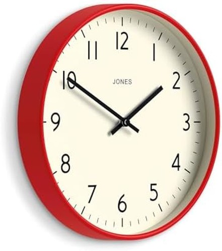 JONES CLOCKS® Studio wall Clock | Modern Round Style | 12 inch | Red | Easy t... gallery