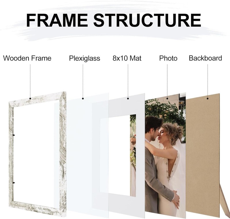 11x14 Picture Frame Wall Tabletop Rustic White with Mat for Photos gallery