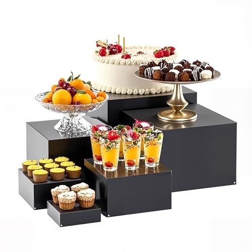Metal Buffet Risers,6PCS Food Risers for Buffet 5IN to 10 IN Matte black-6P gallery