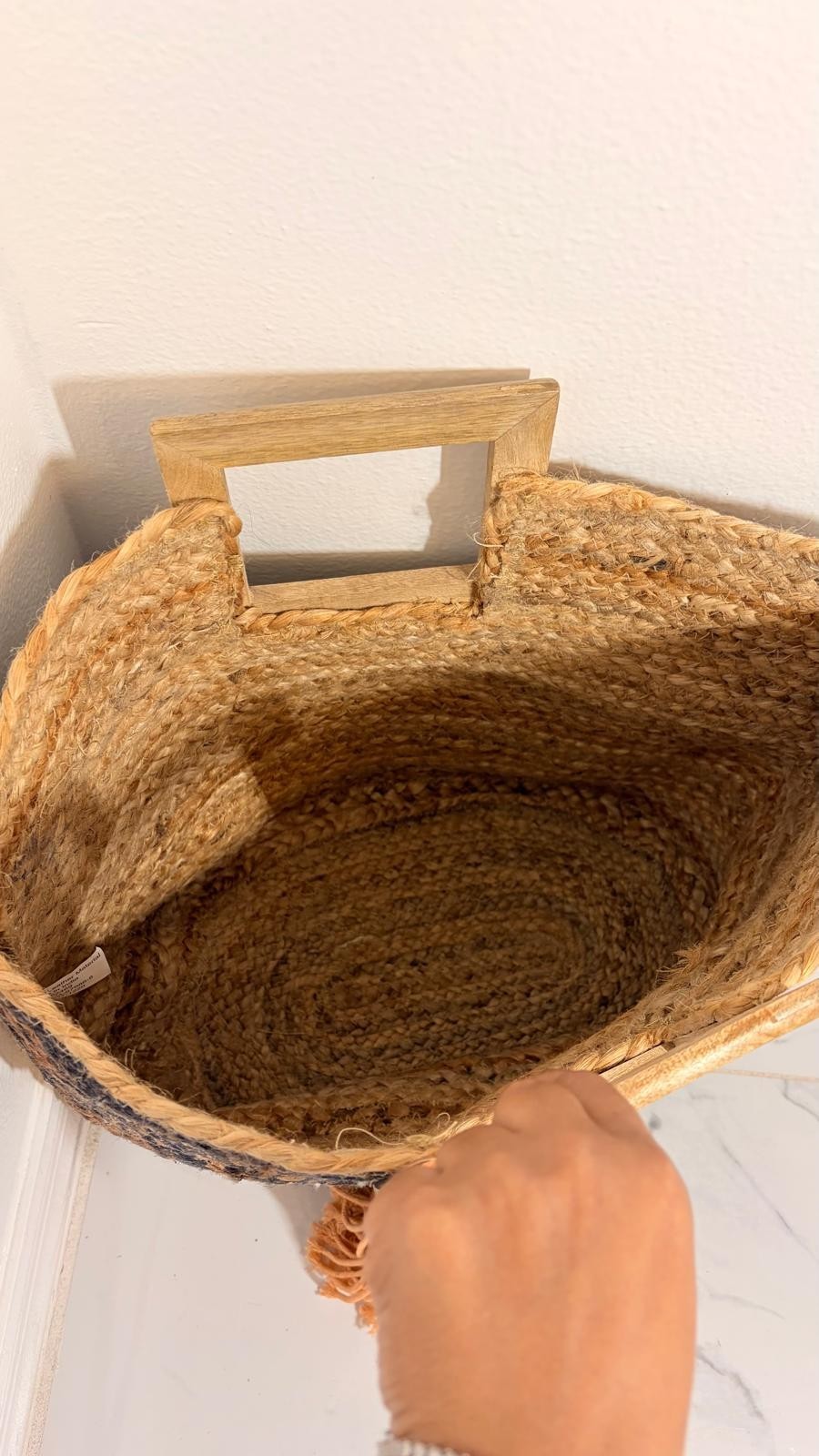 Tuc & Arrow Rectangular Woven Straw Basket with Handles, Brown Black gallery