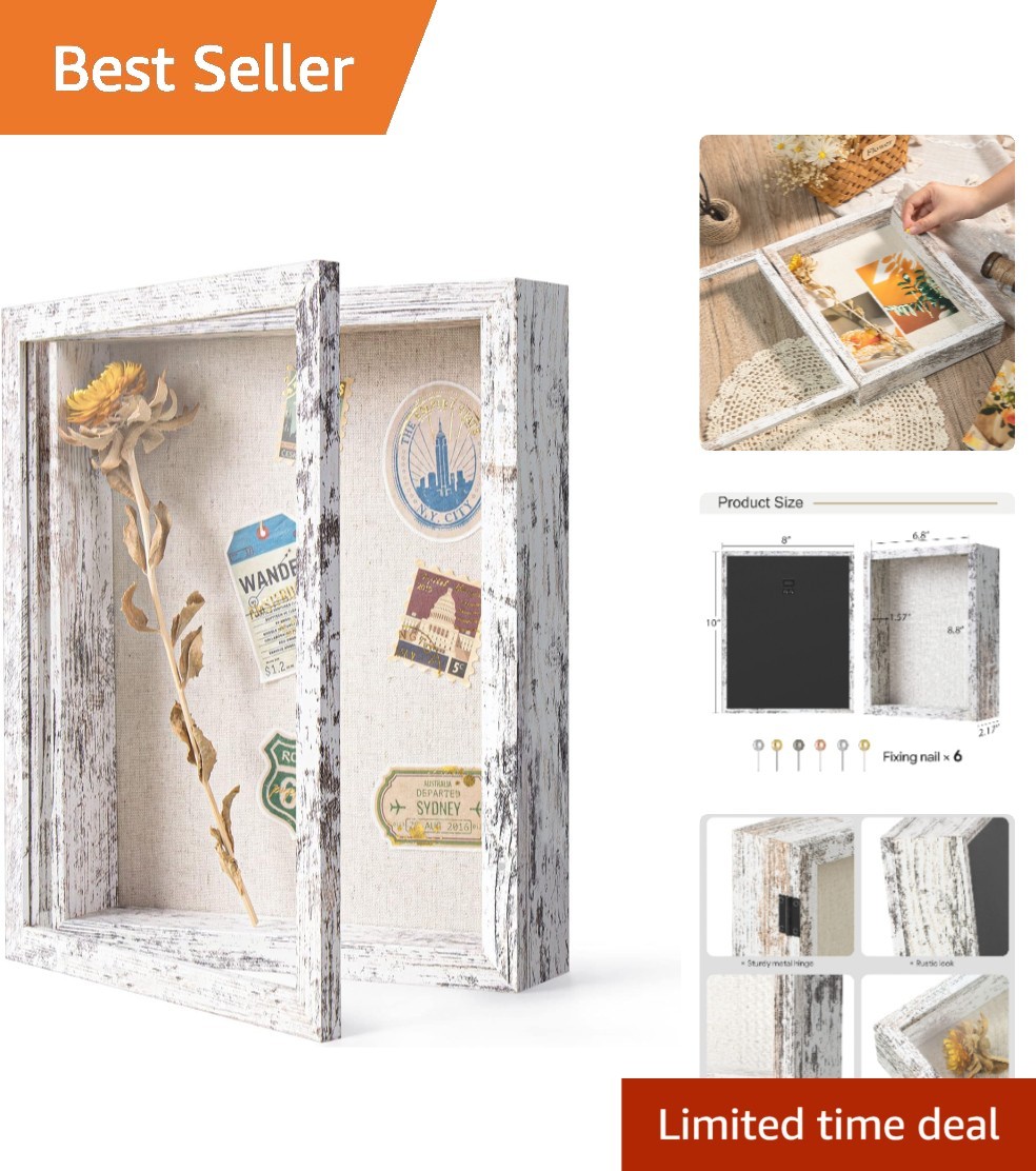 Versatile 8x10 Memory Display Case with Real Glass and Linen Back - Rustic Charm gallery