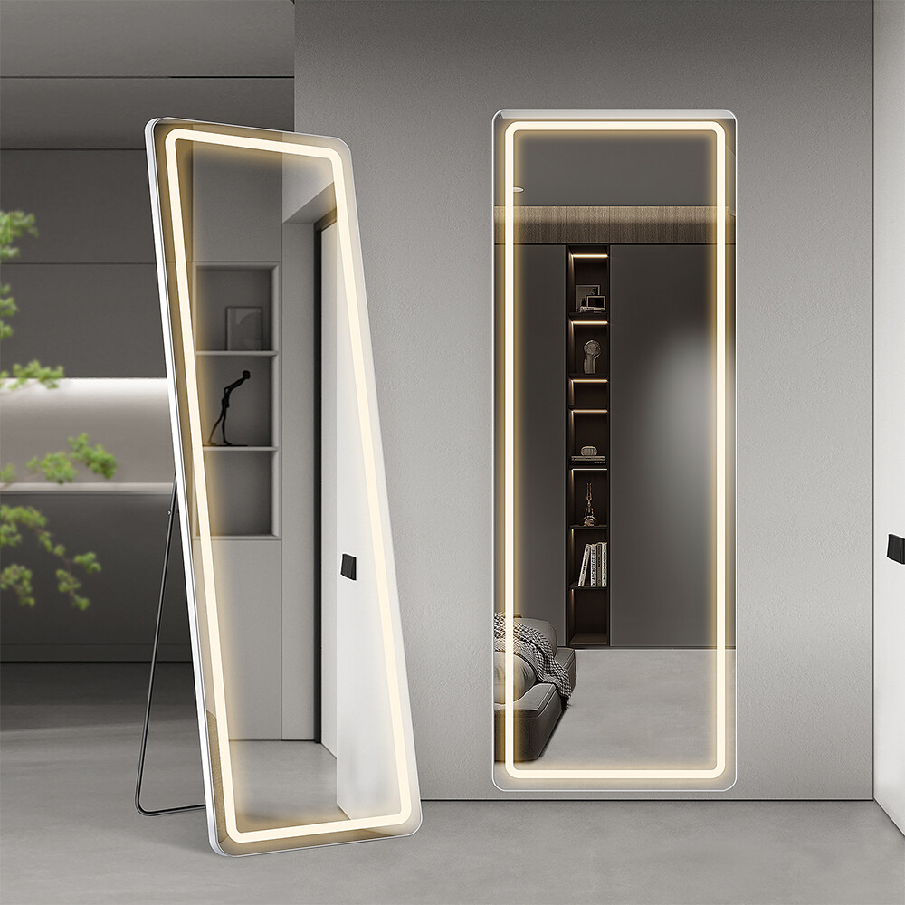 Full Length Mirror - 3 Color LED Light & Dimming, 3 Mount Options with Stand gallery
