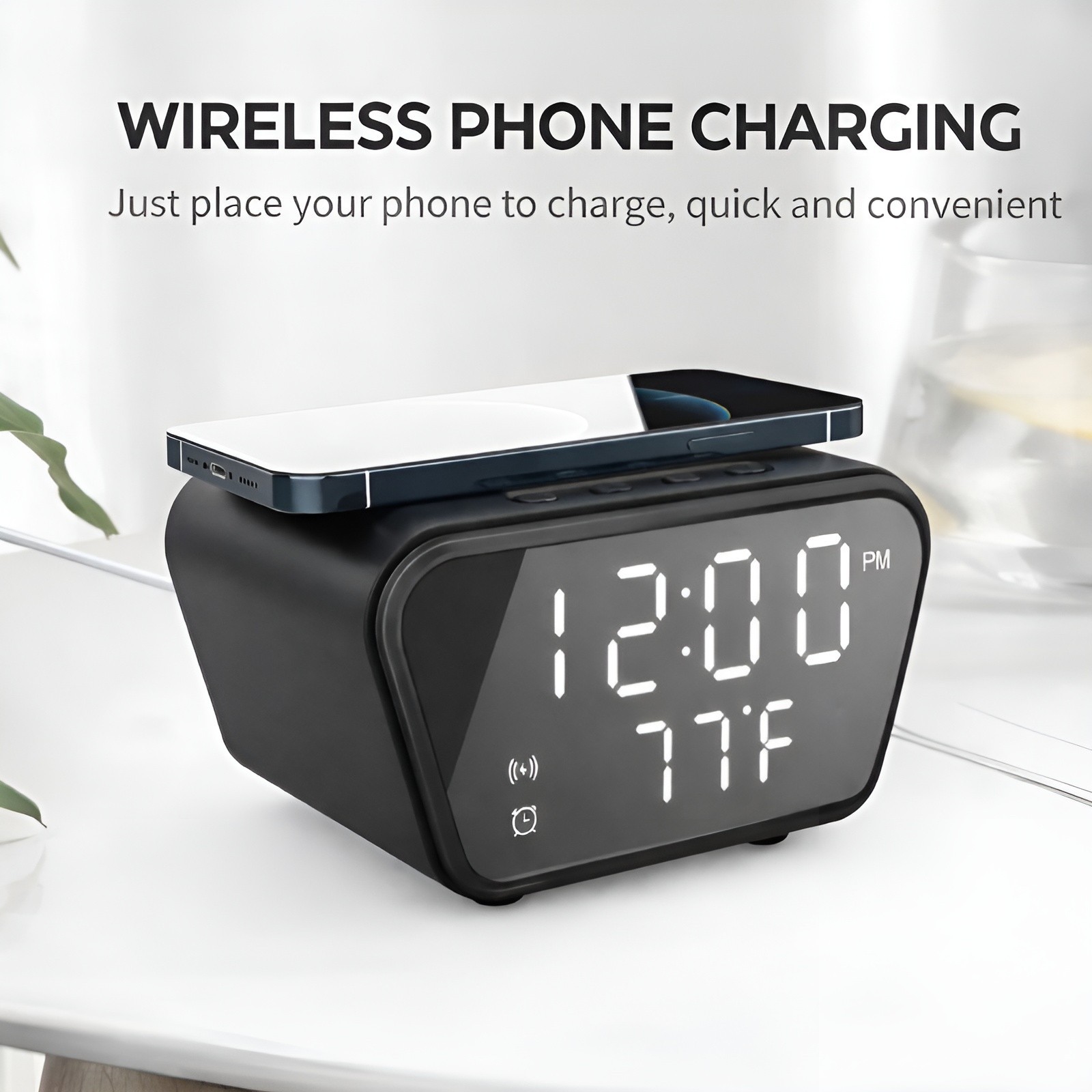 Wireless Charging Alarm Clock with Temperature Display, LED Nightstand Clock gallery
