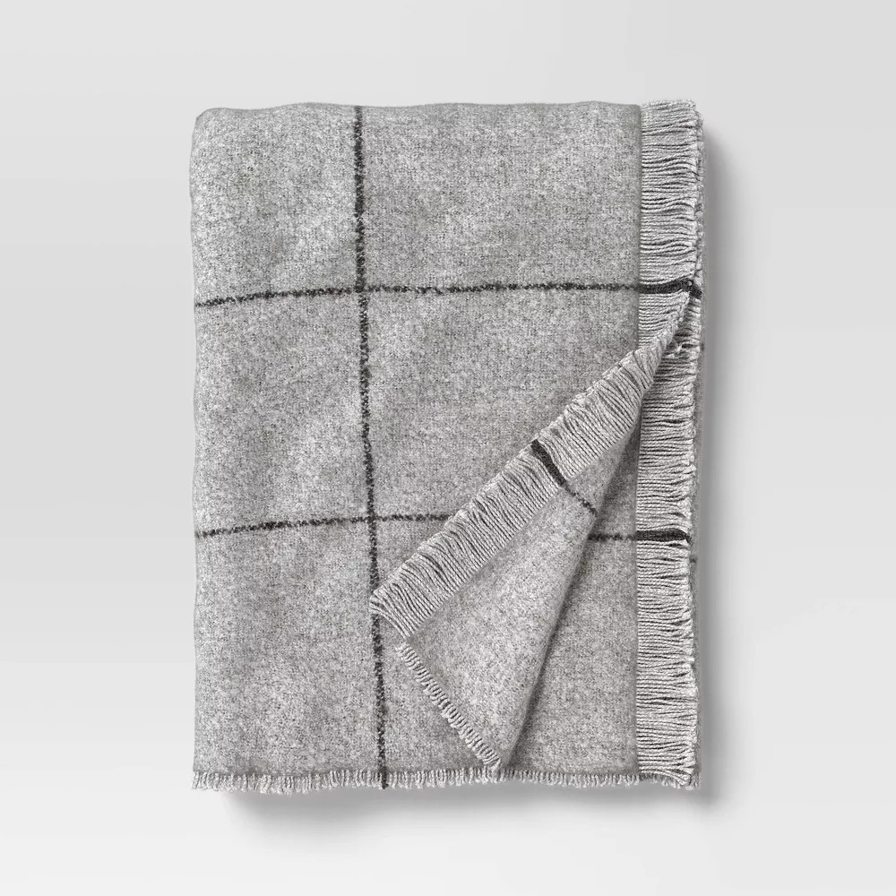 Windowpane Boucle Throw Blanket Cray/Charcoal - Threshold