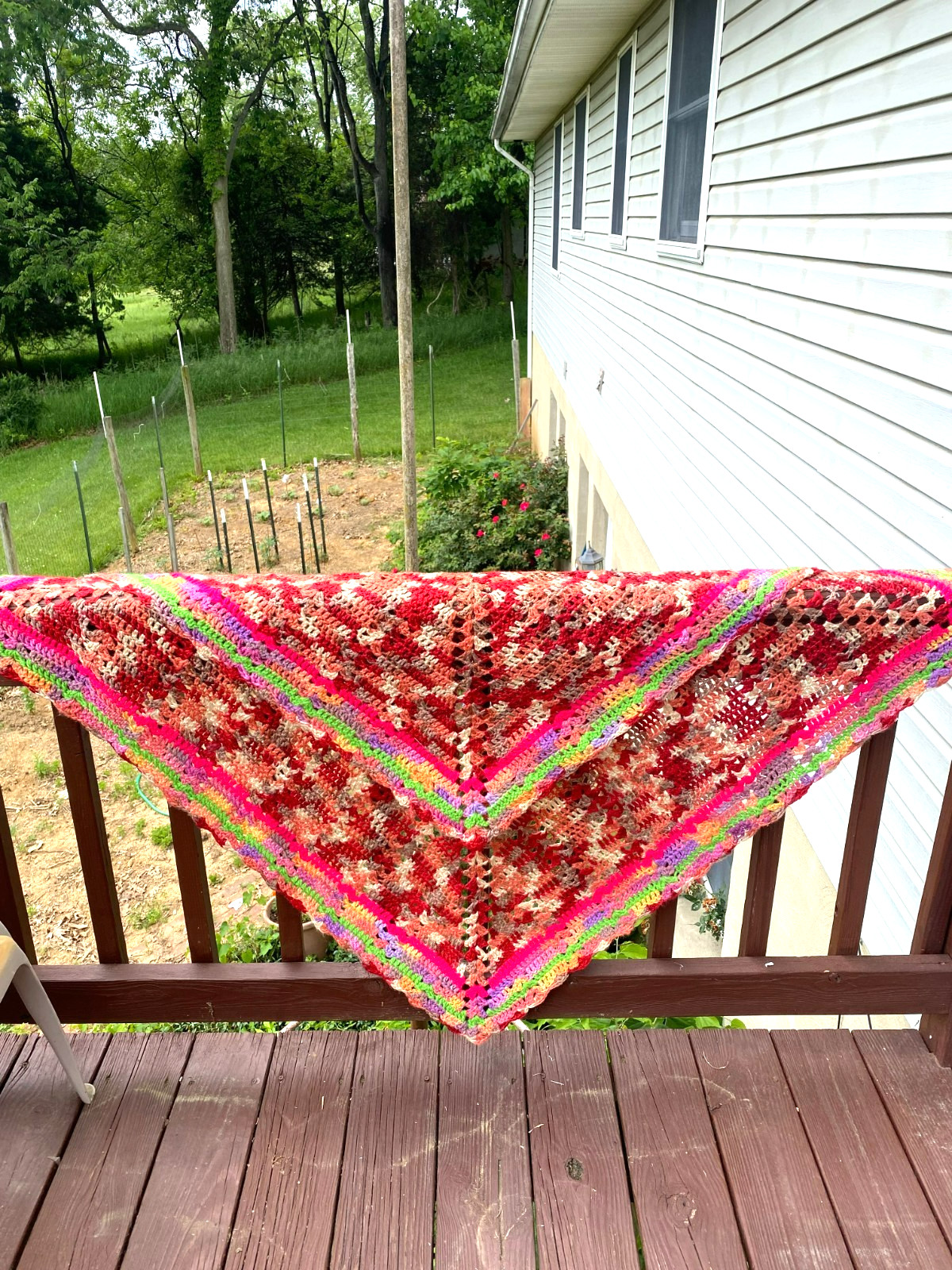 NEW! CUTE MULTICOLOR Handmade Afghan CROCHETED BLANKET. THROW, 4 1/2 FEET, COZY gallery