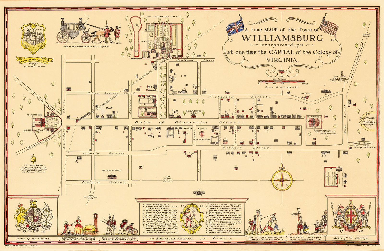 Historic Pictorial Map Williamsburg Incorporated 1722 Wall Art Poster Print gallery