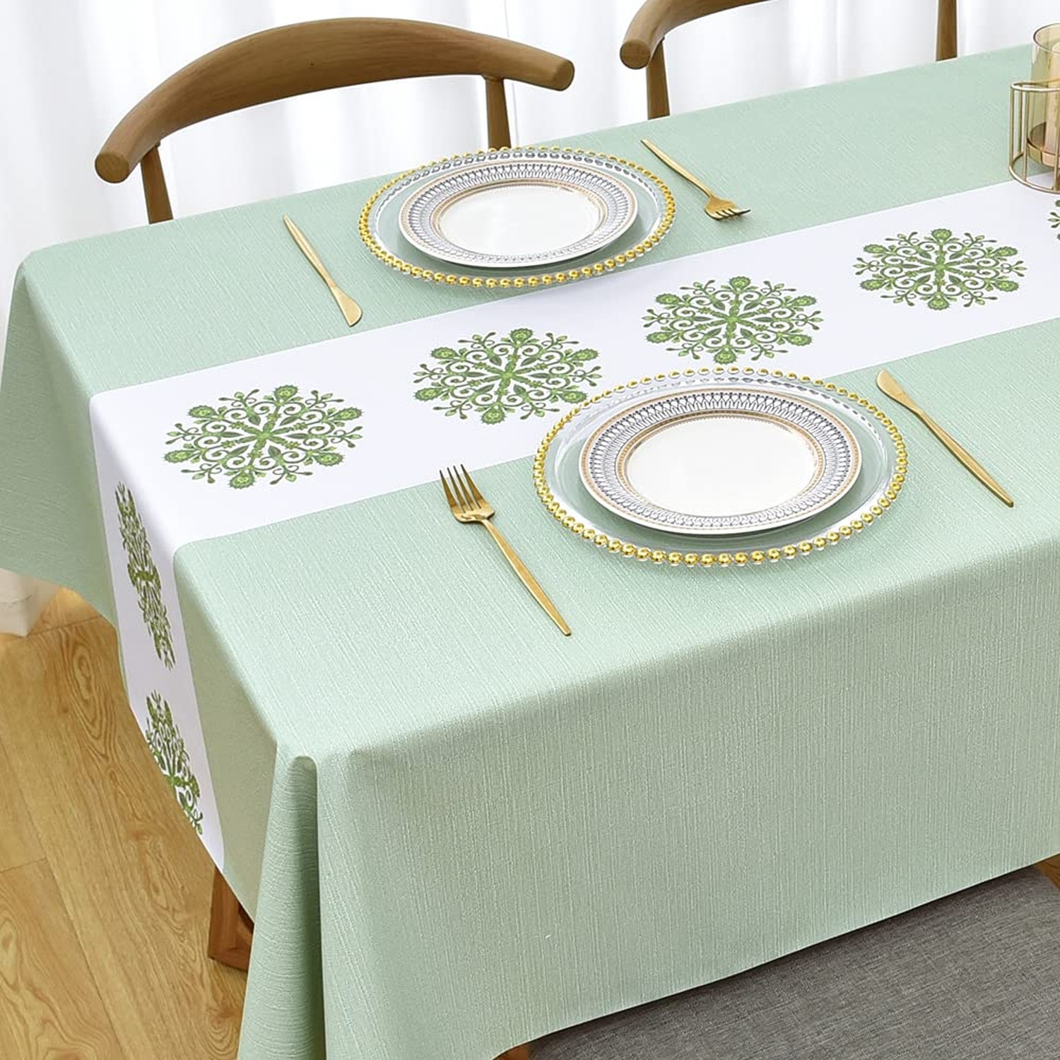 Zobesta Green Vinyl Table Cloth for Rectangle Tables 55 x 70 Inch, Plastic Ta... gallery