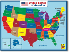 United State Map Laminated Poster -Double Side Educational Poster for Kids/Adult