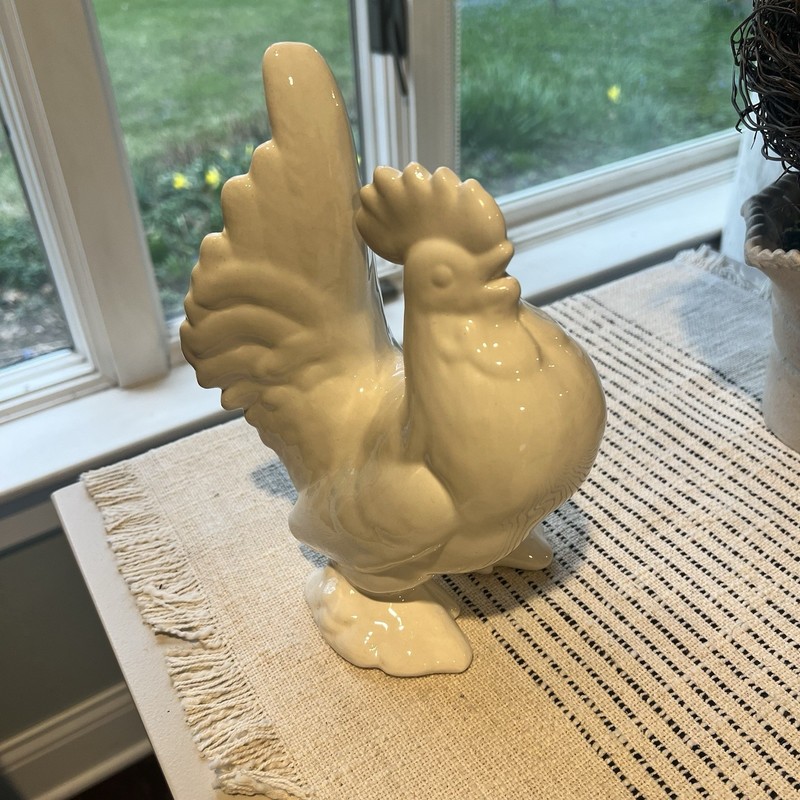 White Ceramic Glazed Rooster Crowing Figurine 9" French Country Farmhouse Decor gallery
