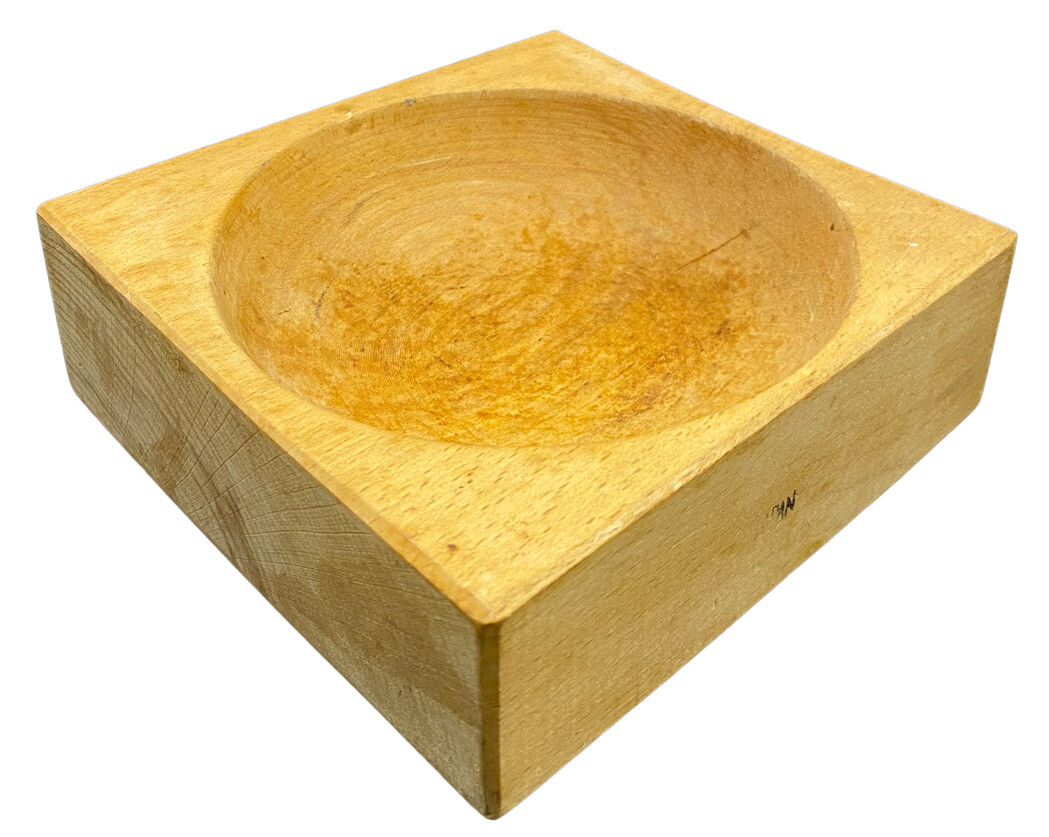 Vtg Square Wood Bowl Block Concaved Single Piece Japan 6 x 6 x2 Rustic gallery