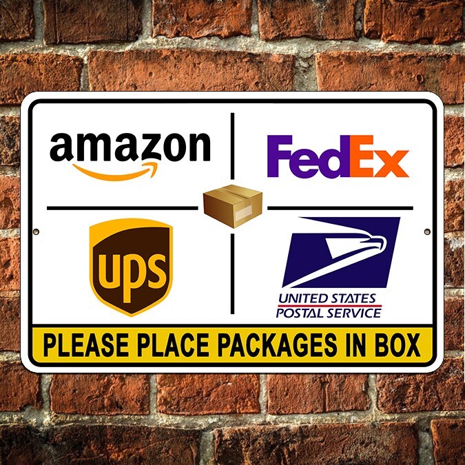 Sign Package Delivery Instructions Place Packages In Box For Deliveries Metal gallery