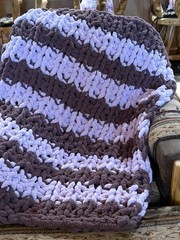 Chunky Knit Textured Striped Sofa Throw Blanket, Purple Lavender, Rectangle