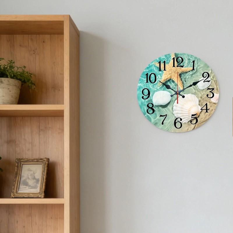Starfish Seashell Pattern Wall Clock Silent No Battery Included Beach Decor gallery