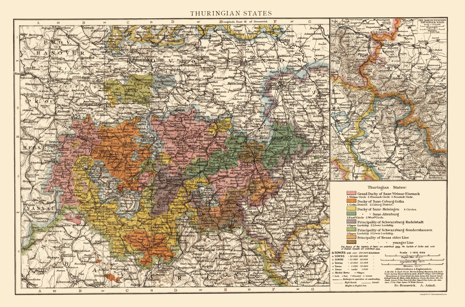 Historic Map - Thuringen State Germany - Andree 1895 - Vintage Wall Art gallery