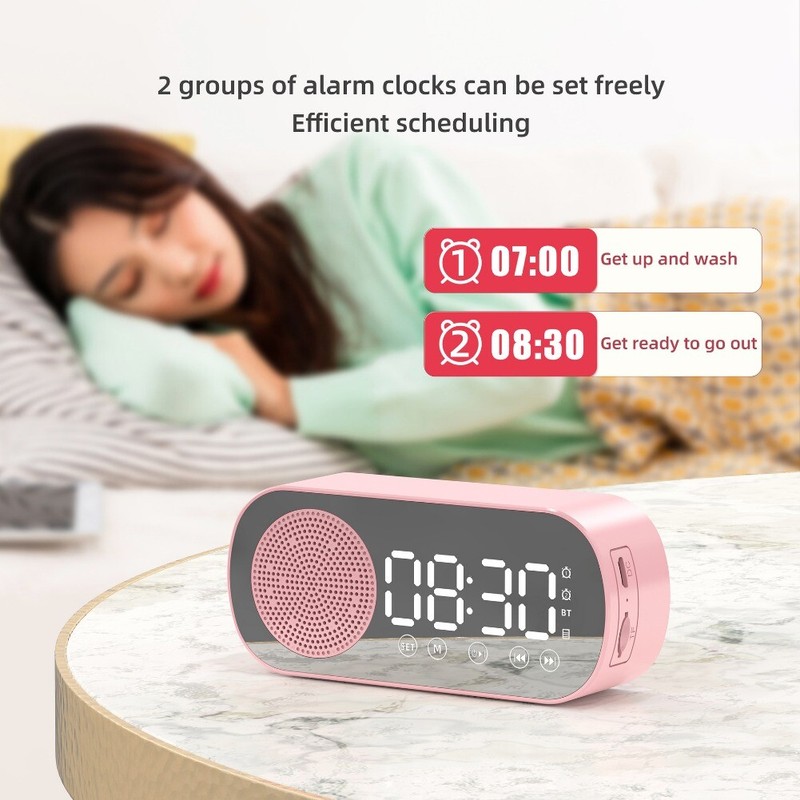 Wireless Bluetooth-Compatible Speaker FM Radio Clock Dual Alarm USB Rechargeable gallery