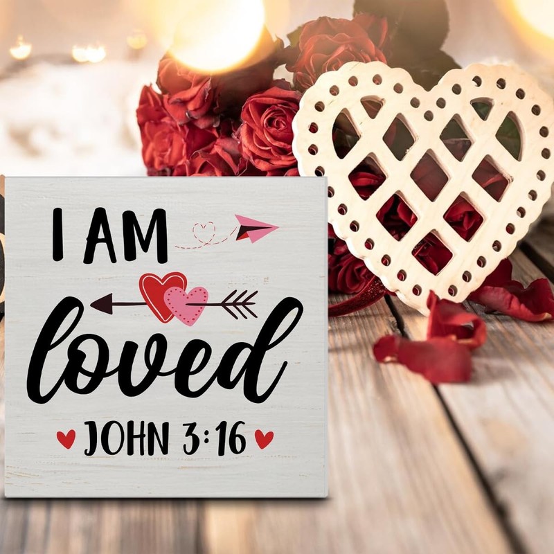 Rustic I Am Loved Scriptures Wooden Sign Christian Desk Decor Valentines Day gallery