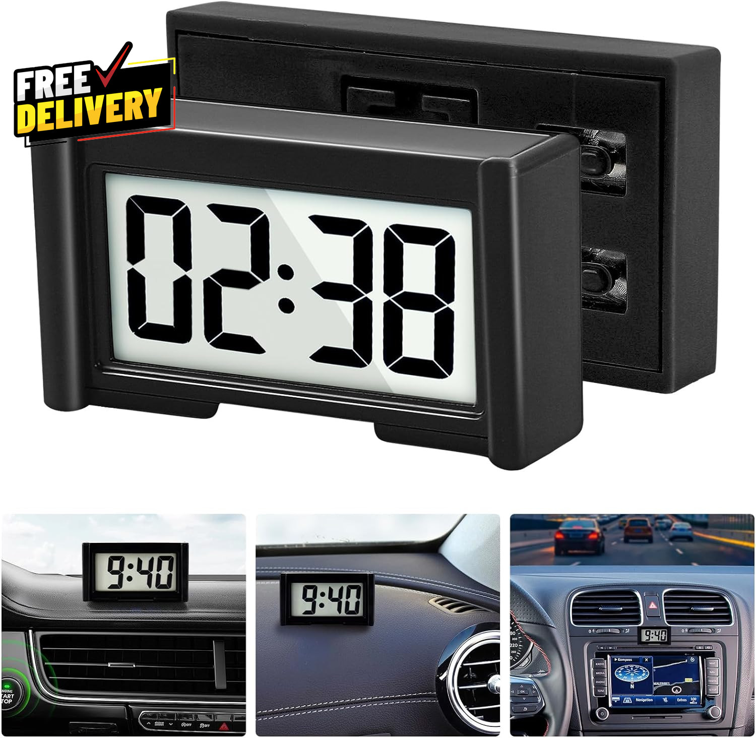 Small Digital Clock Mini Car Dashboard Clock Battery Operated Car Truck Dash.... gallery