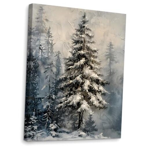 Rustic Winter Snowy Landscape Wall Decor Framed Canvas Wall Art, 14"L x 11"W gallery