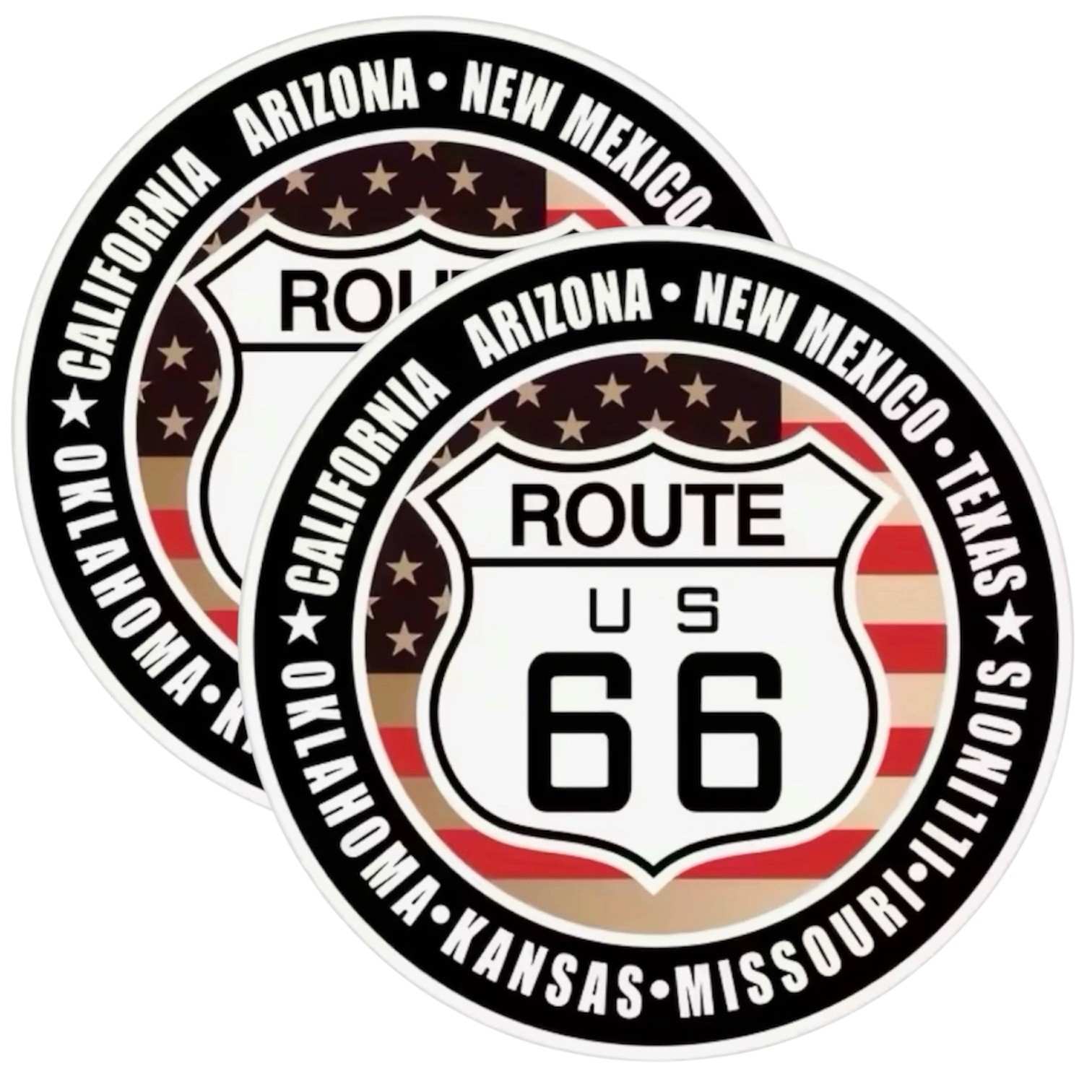 2 PACK - US ROUTE 66 STATES 3” INCH ROUND VINYL DECAL STICKER SET LOT 2PCS gallery