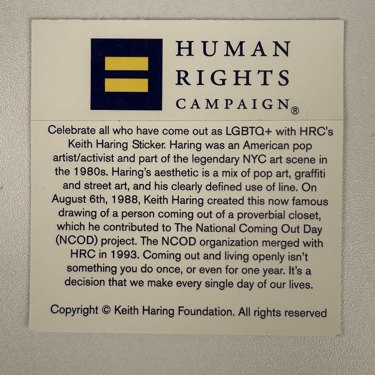 Keith Haring Human Rights Campaign Sticker 3x3 National Coming Out Day gallery
