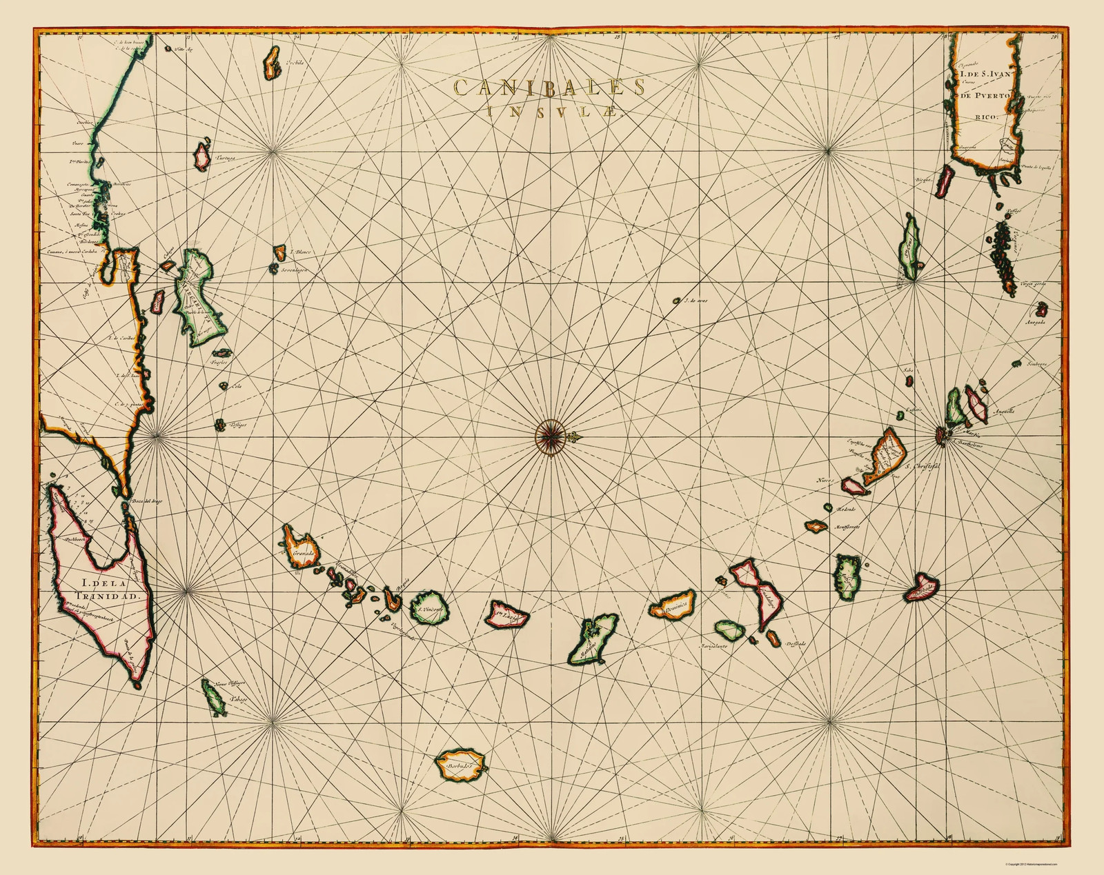 Historic Map - Caribbean Lesser Antilles - Blaeu 1662 - Vintage Wall Art gallery