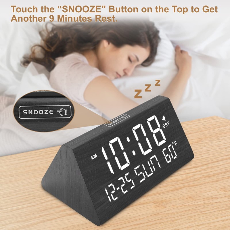 Desk Clock With Digital Display, Temperature, Alarm, USB Port, Black gallery