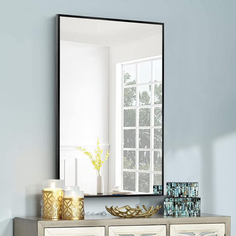 Wall-Mounted Mirror Rectangular Hanging Mirror Metal Framed Wall Mirror, Best fo gallery