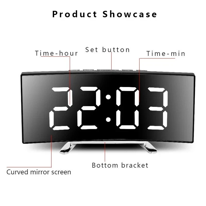 Digital Curved Screen Alarm Clock Electronic Clock Large Screen LED Mirror Clock gallery