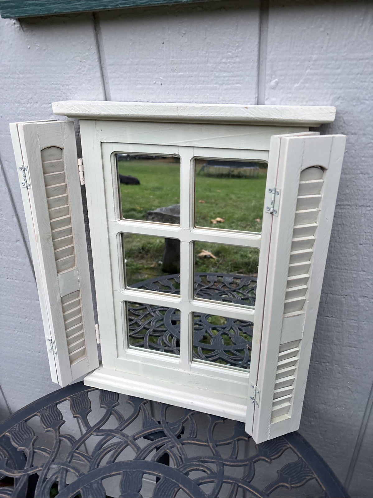 Home Interiors Wood Window Pane Shutter Door Mirror Beige 18.5”x13.5-23.5" gallery