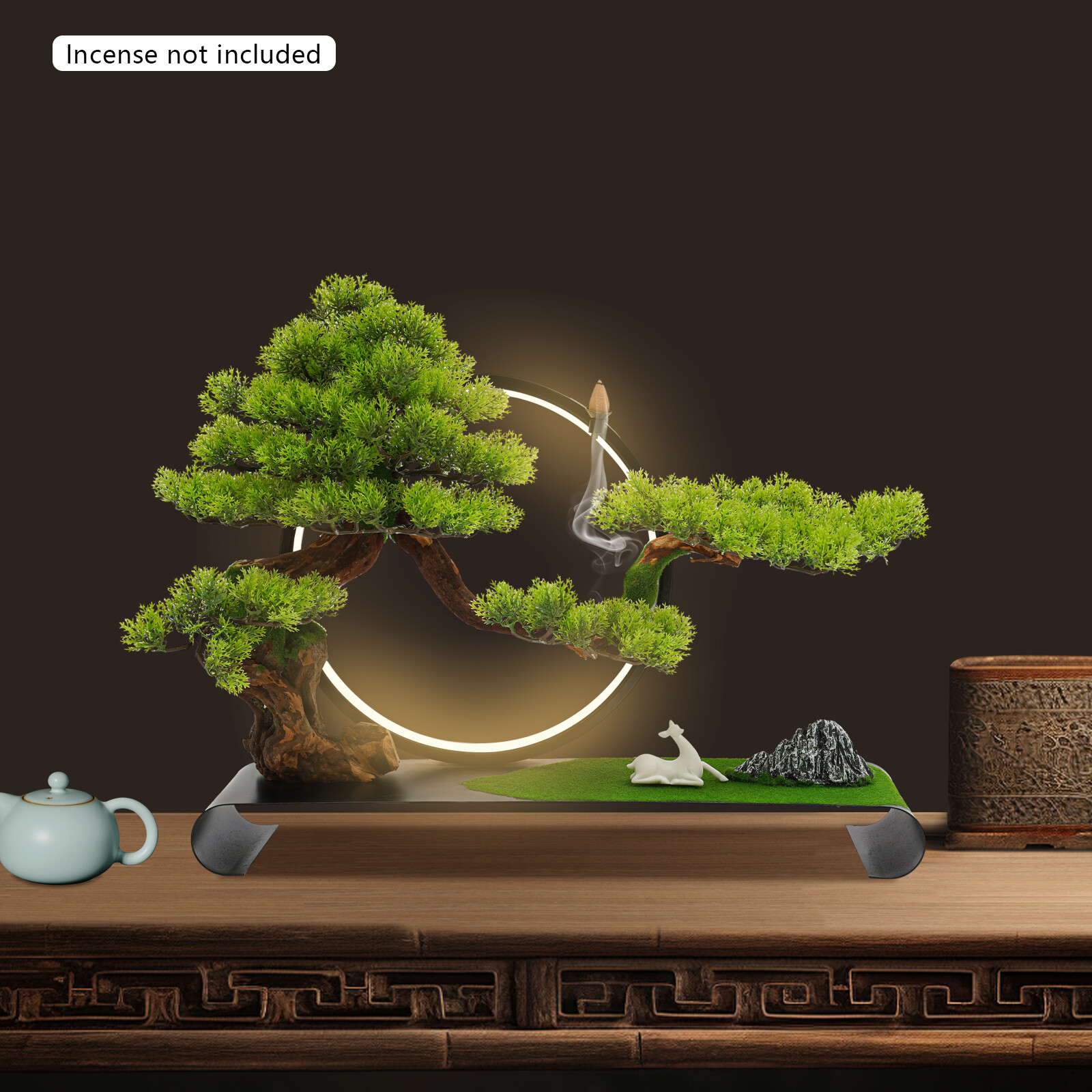 Zen Artificial Pine Tree with Lamp Rings Decoration for Backflow Incense 110V gallery