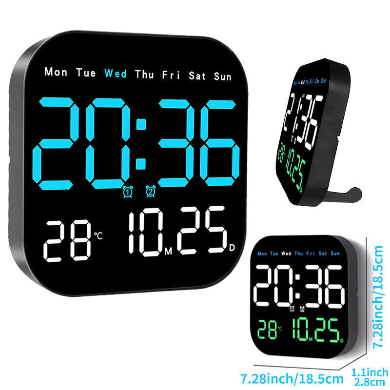 LED Large Digital Wall Clock Remote Control Temperature Date Week Display Adjust gallery