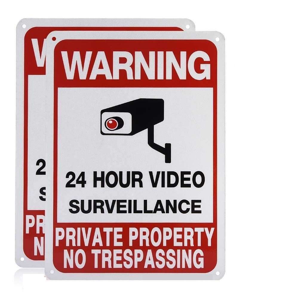 2 Pack Reflective Warning Sign 24 Hour Video Surveillance Sign No Trespassing gallery