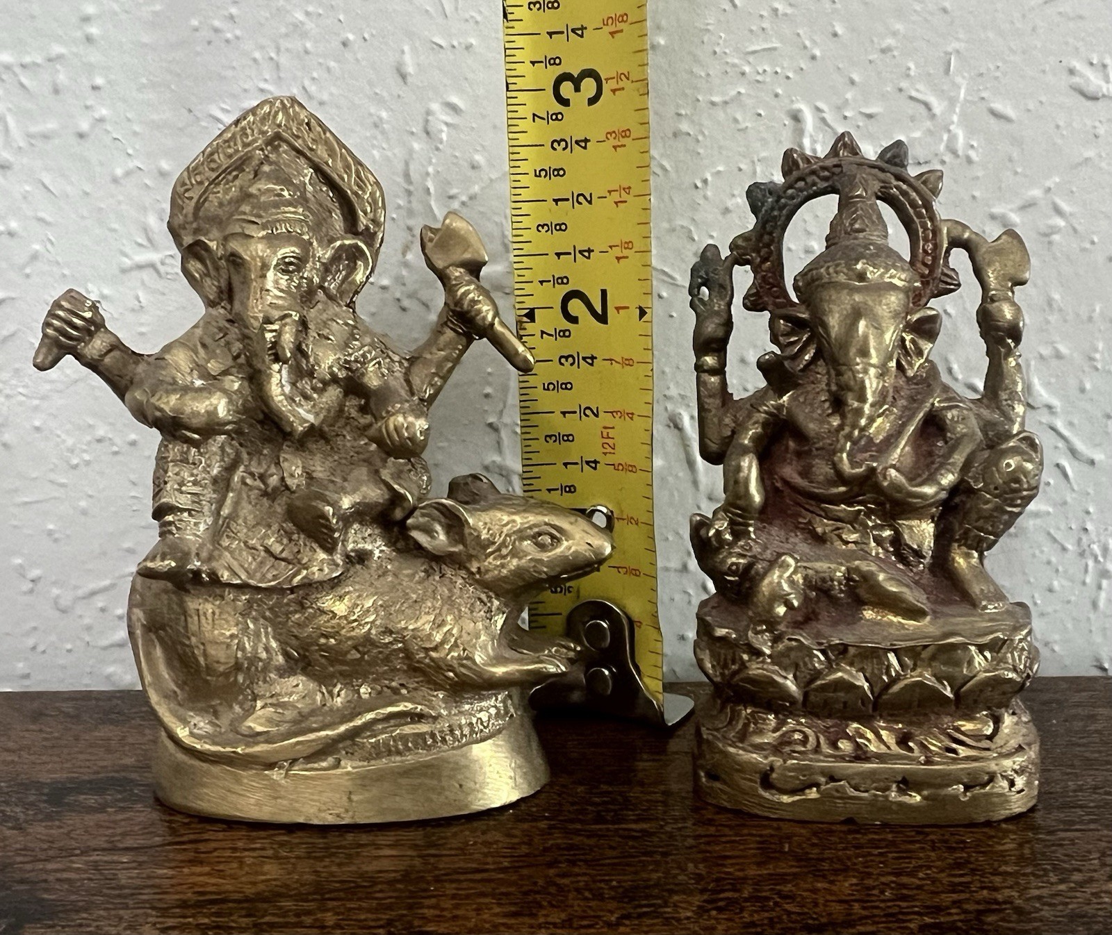 2 Miniature Lord Ganesh Statue Small Brass Figurine Decor Thai Amulet Protection gallery
