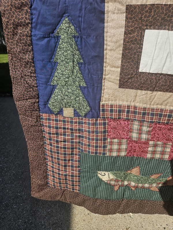 Rustic Cabin Lodge Patchwork Quilt Throw Moose Fish Pine Tree Applique 50x58 gallery