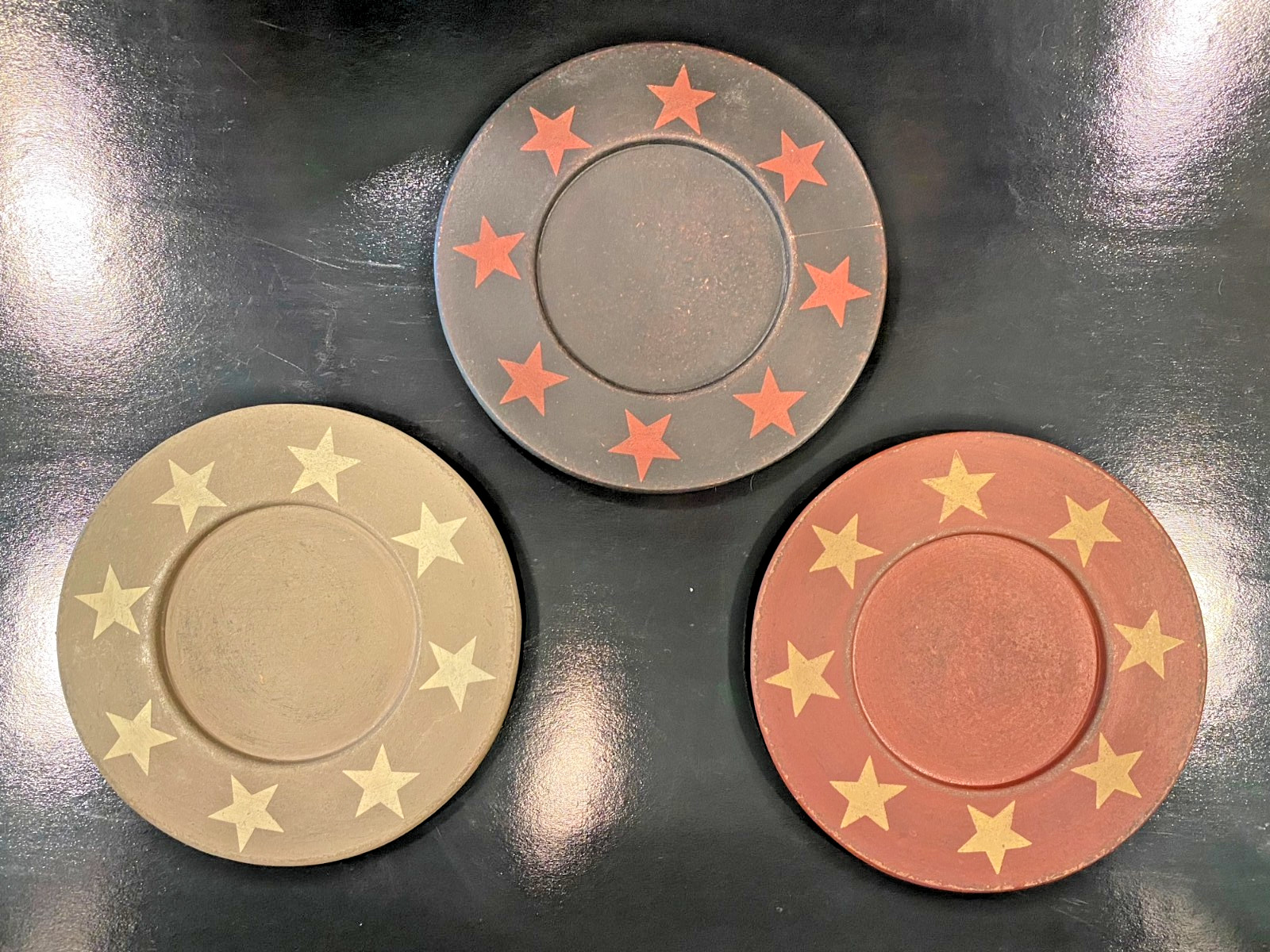 Primitive/Rustic Decorative Wooden Plates/With Stars/7 3/4 in Round/Set of 3 gallery