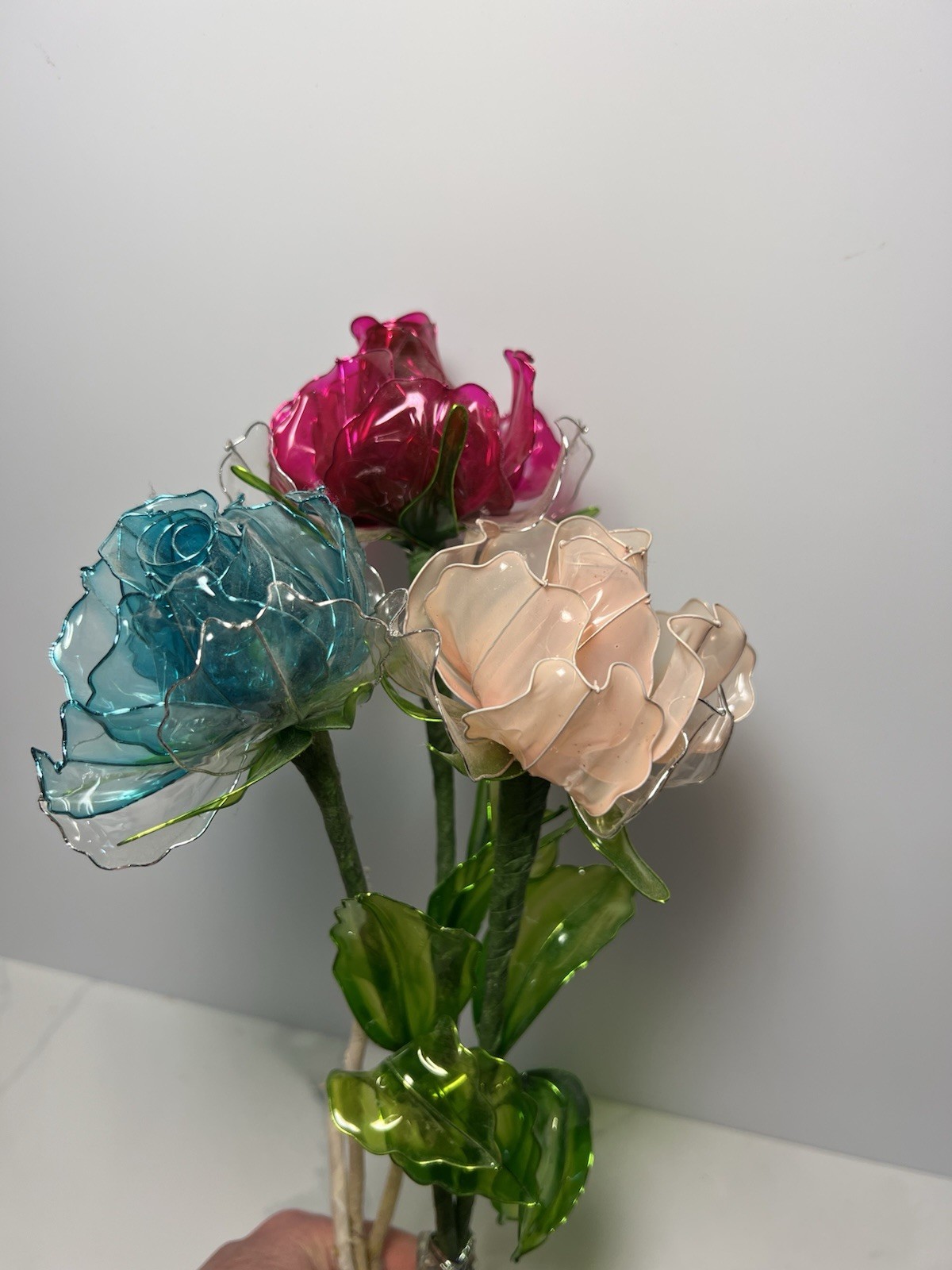 VTG 3 Roses Made From A Translucent Material Plastic Or Resin gallery