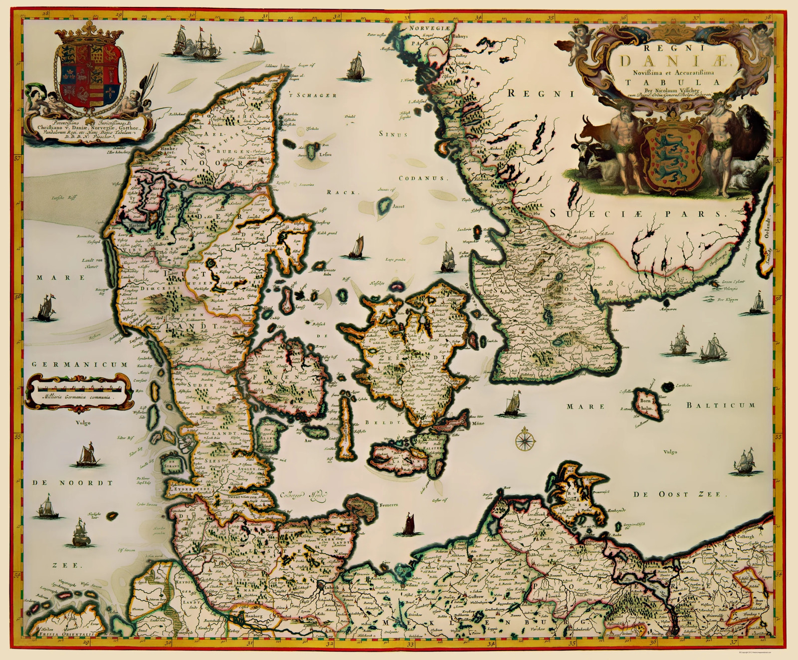 Historic Map - Denmark - Blaeu 1662 - Vintage Wall Art gallery