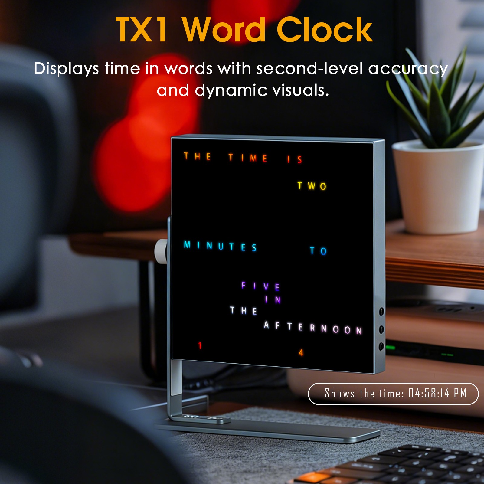 Word Clock LED Desk Wall Digital Clock w/ Music Spectrum, Home Office Decor Gift gallery