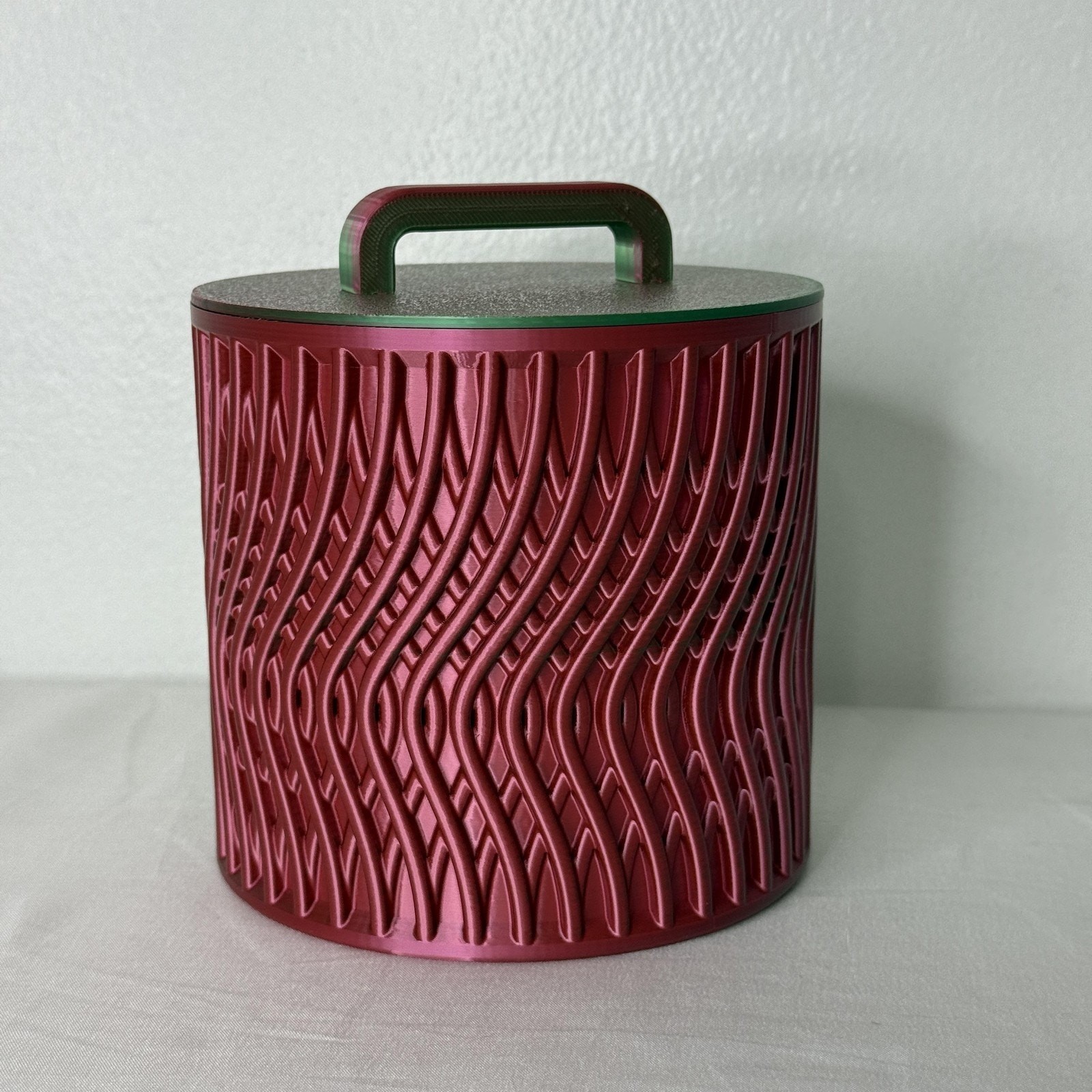 Wavy Pattern Lidded Storage Container Jar Green Red Multi Color Plastic Canister gallery
