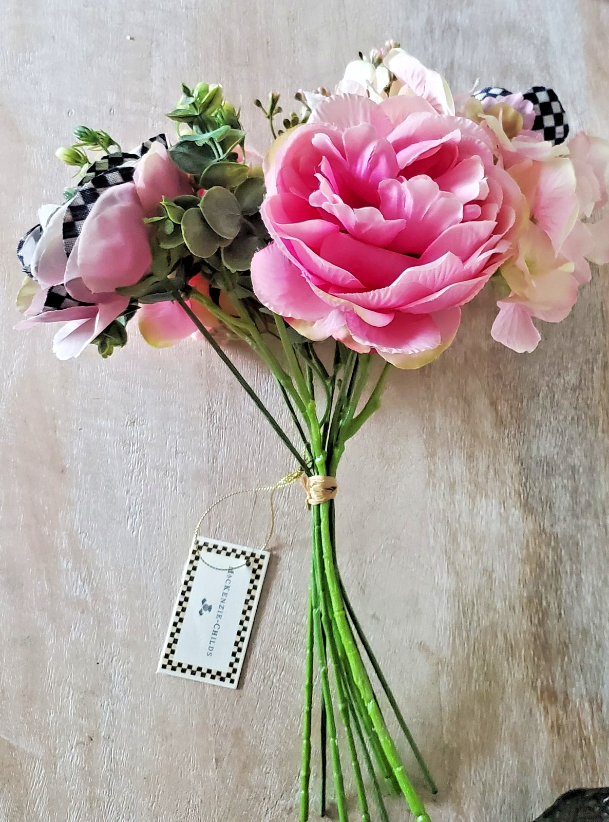 Mackenzie Childs Bouquet pink Ranunculus & rose courtly flowers 14" NEW w/ tags gallery