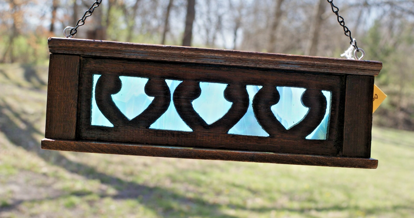 SG25 Handcrafted Stained Glass Panel, Antique Arch. Salvage, Blue Glass, 11X4 in gallery
