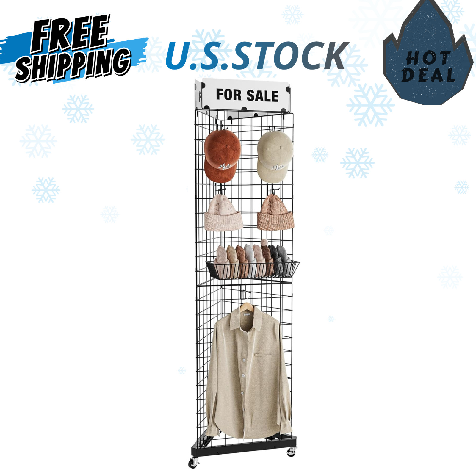 NEW Triangular Grid Wall Panels Display Stand with 24 Hooks Black gallery