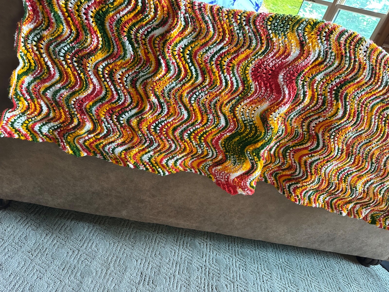 Handmade Crochet Chevron Pattern Blanket Afghan Fall Colors Scallop 63" X 43" gallery