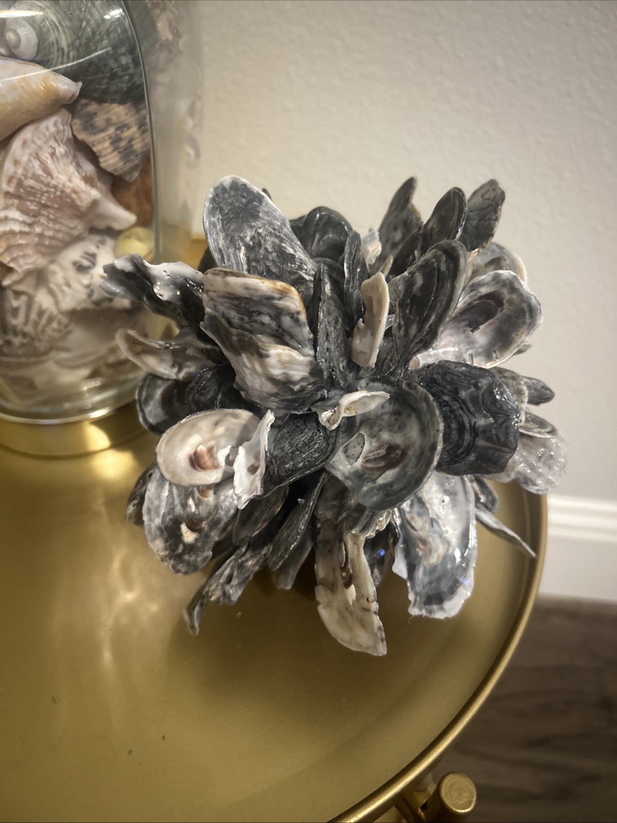 Oyster Shell Decorative Orb, 18 Inch, Black, White & Gray gallery