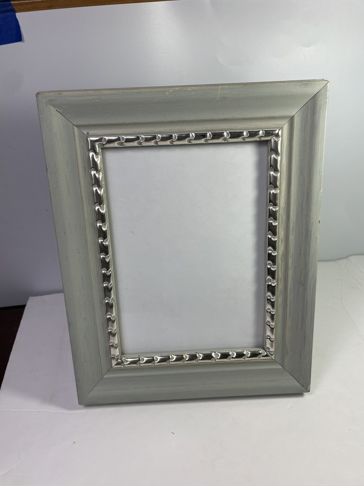 Wood Frame Rectangular Blue Gray Silver Accents Free Standing Tabletop