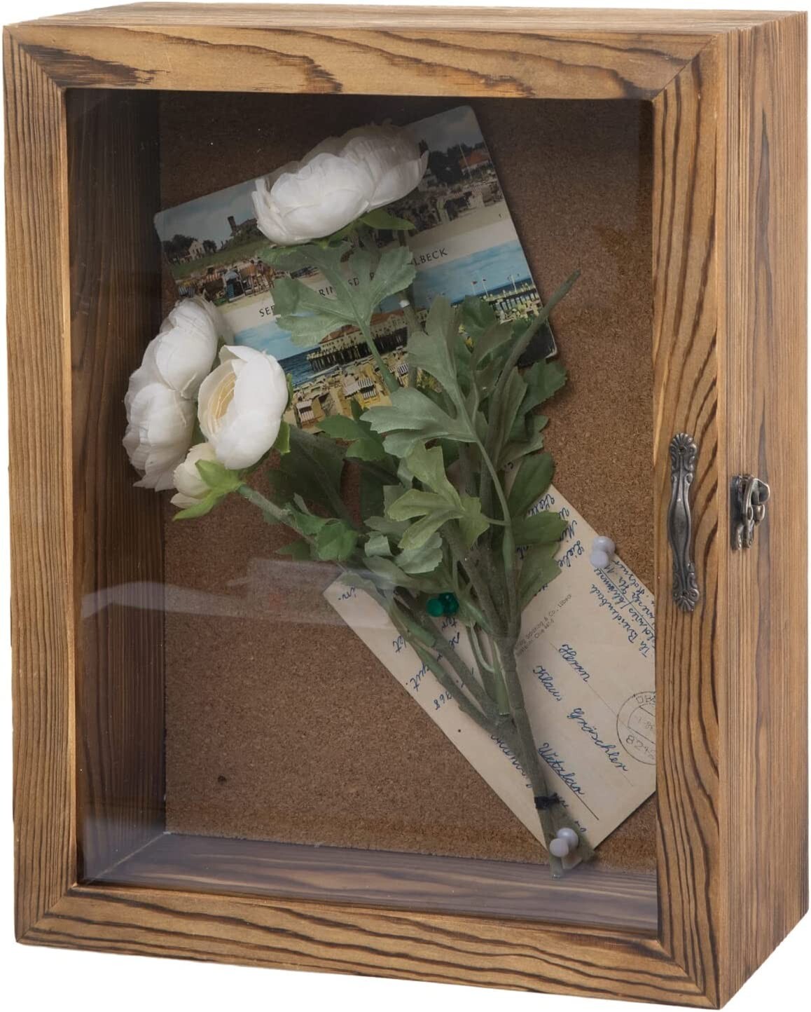 Rustic Burnt Wood Shadow Box w/ Cork Board Backing - Wall Mounted Display Case gallery