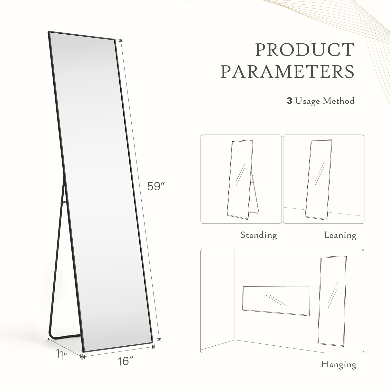 Full Length Mirror Rectangular Full Body Floor Mirror Standing Hanging Leaning gallery